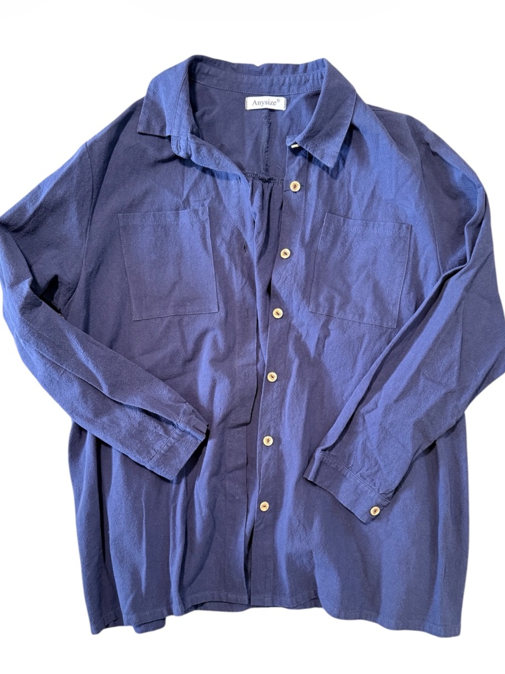 Anysize Oversized Navy Blue Button-Up Shirt